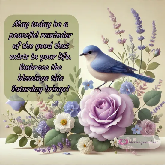 Bluebird surrounded by lavender blooms, sharing peaceful blessings this Saturday.