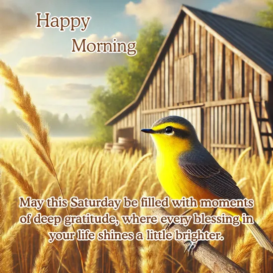 Yellow bird amidst golden wheat field welcoming a peaceful Saturday.