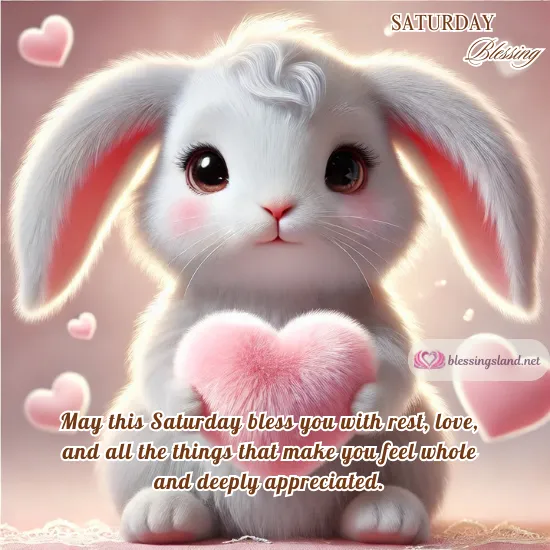 Cute bunny holding heart, spreading love and blessings this Saturday morning.