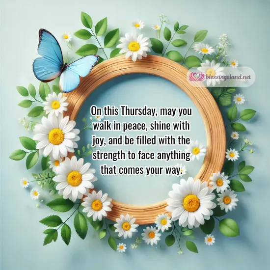 Thursday: Floral wreath with daisies and a butterfly, inspiring peace.