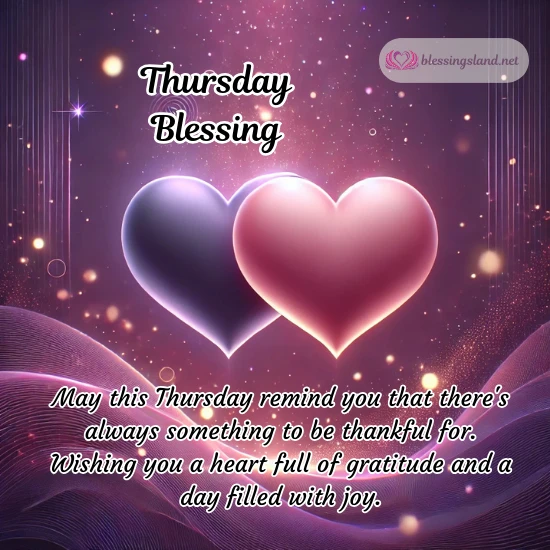 Thursday with two glowing hearts amidst sparkling background of gratitude.