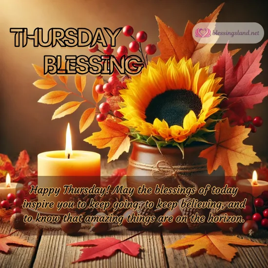 Candle, sunflower, and leaves symbolize warmth in Thursday scene.