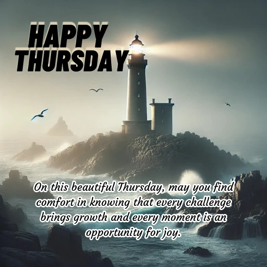 Lighthouse guiding amidst waves, representing challenges and growth, Thursday.