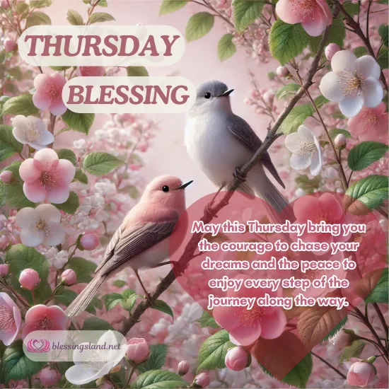 Two birds perched on blossoms, symbolizing peace and courage, Thursday.