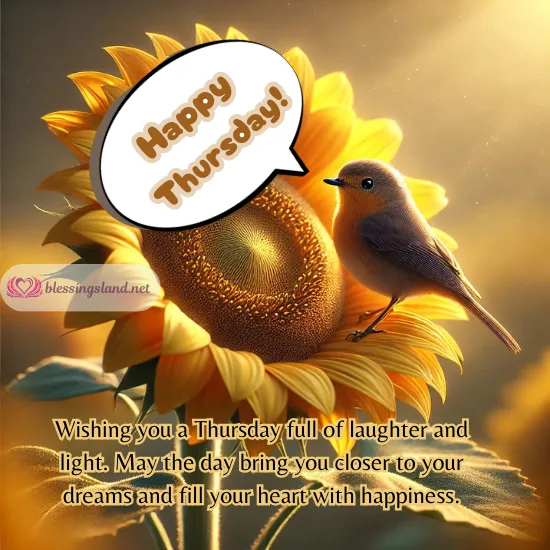 Thursday: Yellow bird perched on a sunflower, spreading happiness.