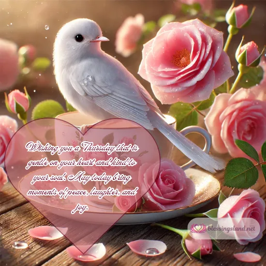 A dove perched on roses, radiating love and hope, Thursday. 