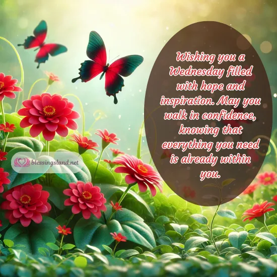 Red flowers and butterflies spreading hope with Wednesday text.