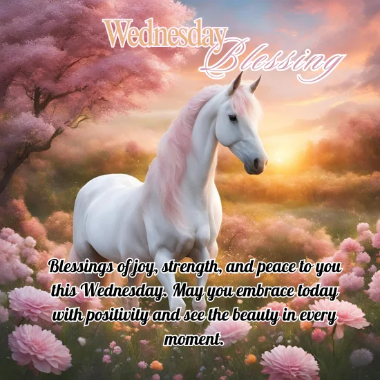 White horse in a field of flowers with Wednesday inspiration.